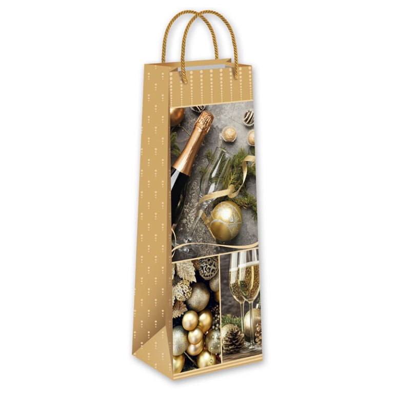 SHOPPER BOTTIGLIA 37X12,7X11,3CM NATALE FONDO ORO