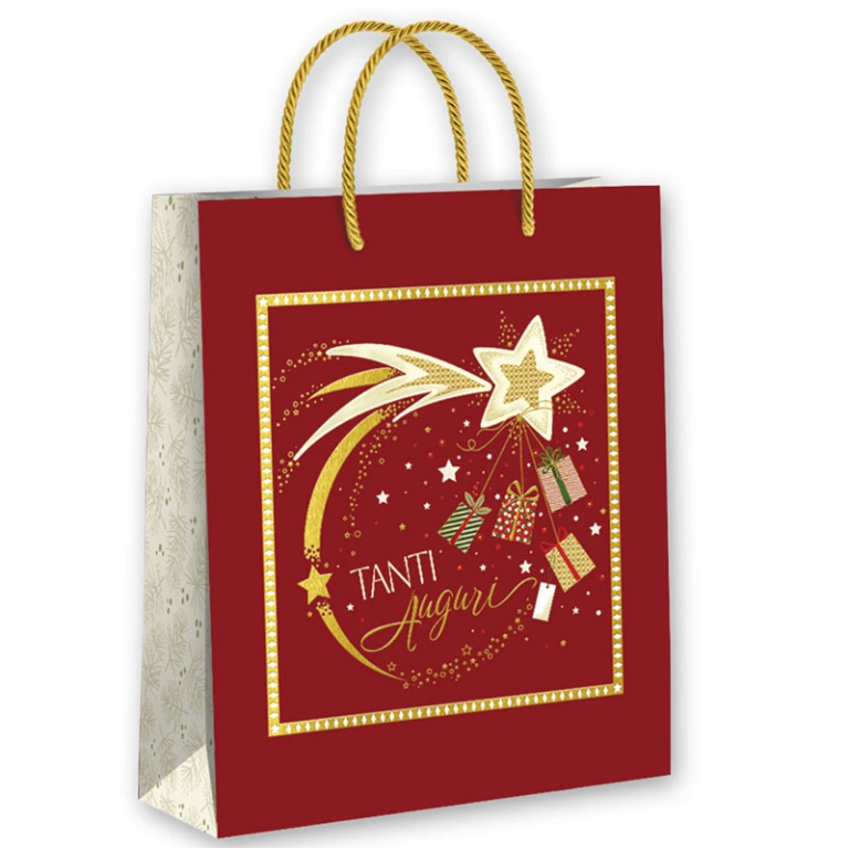 SHOPPER 22X18X10CM NATALE FONDO ROSSO