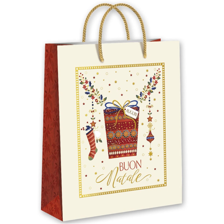 SHOPPER 32X26X13CM NATALE FONDO PANNA