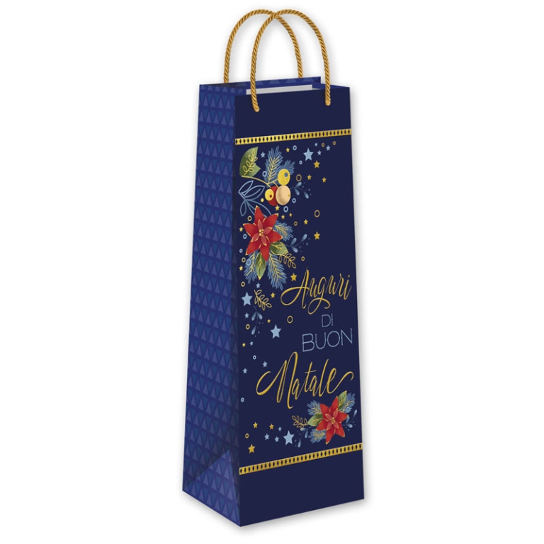 SHOPPER BOTTIGLIA 37X12,7X11,3CM NATALE FONDO BLU