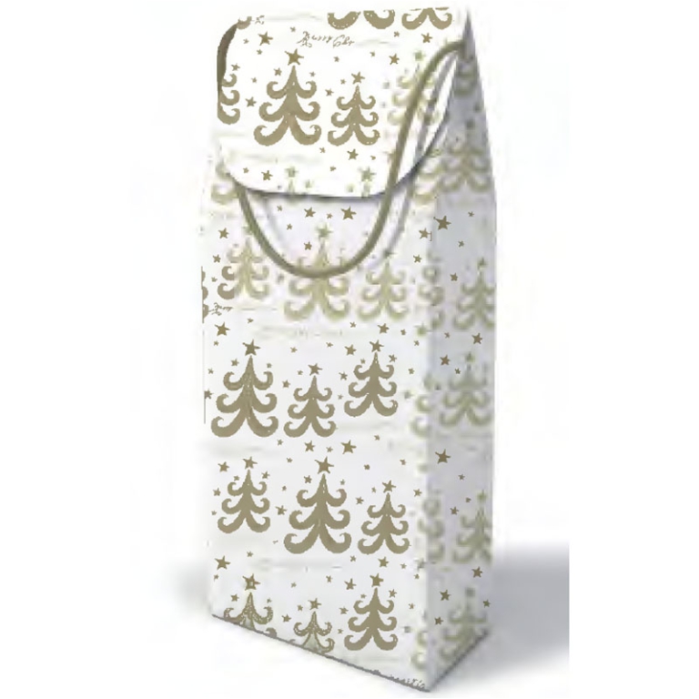 SCATOLA BOTTIGLIA 11X35X9CM ALBERI FOIL ORO