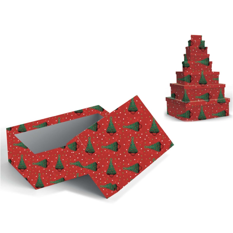 SCATOLA SET 8PZ DECORO   XMAS ALBERI ROSSA