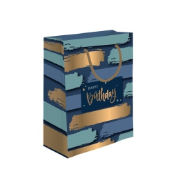 SHOPPER 26X12H32CM HAPPY BIRTHDAY BLU FOIL ORO