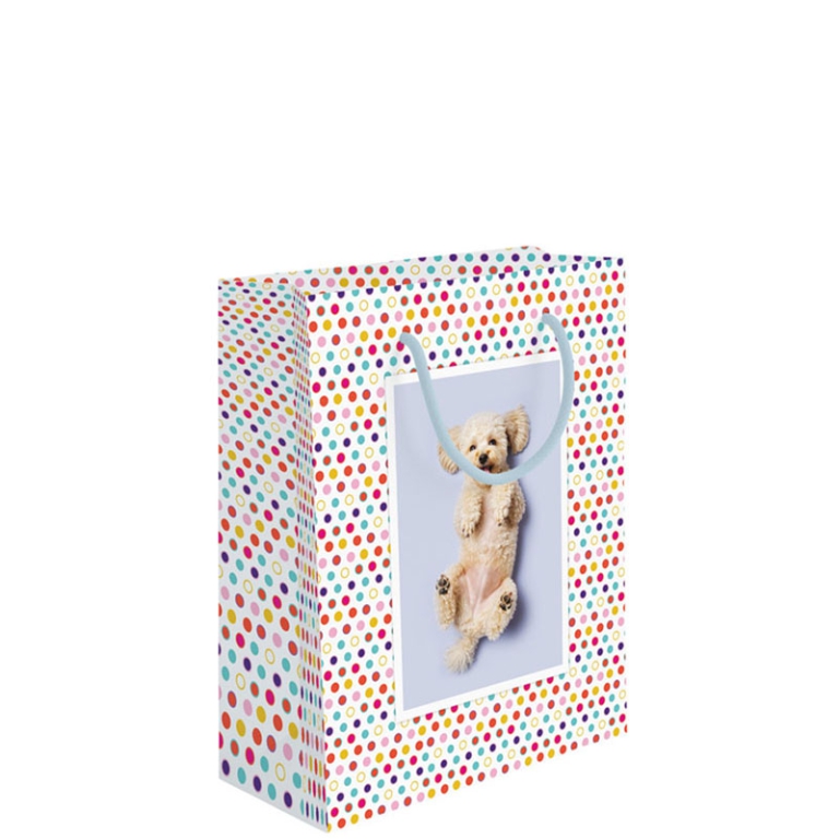 SHOPPER 18X10H23CM CUCCIOLO CANE FONDO POIS