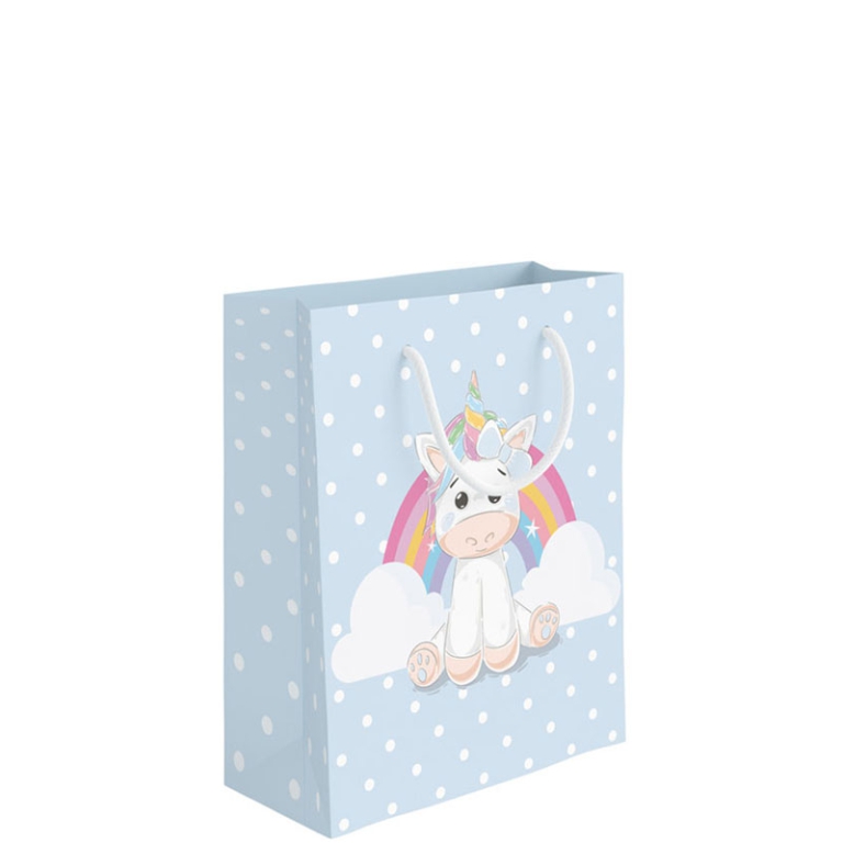 SHOPPER 18X10H23CM UNICORNO FONDO AZZURRO