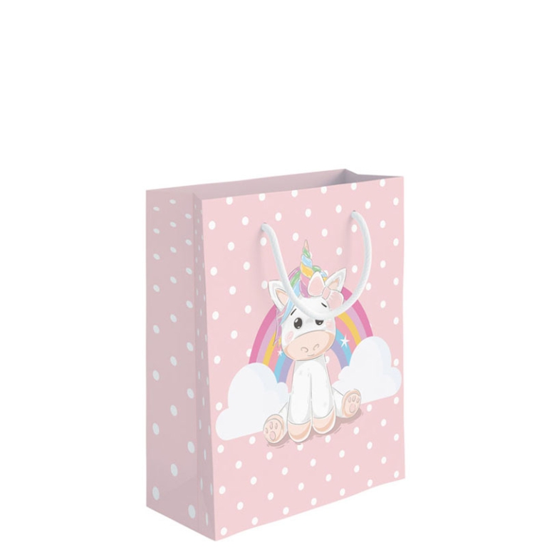 SHOPPER 18X10H23CM UNICORNO FONDO ROSA