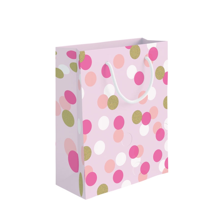 SHOPPER 26X12H32CM POIS  FOIL ORO FONDO ROSA