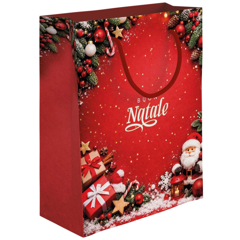 SHOPPER 18,5X10H23CM NATALE BABBO FONDO ROSSO