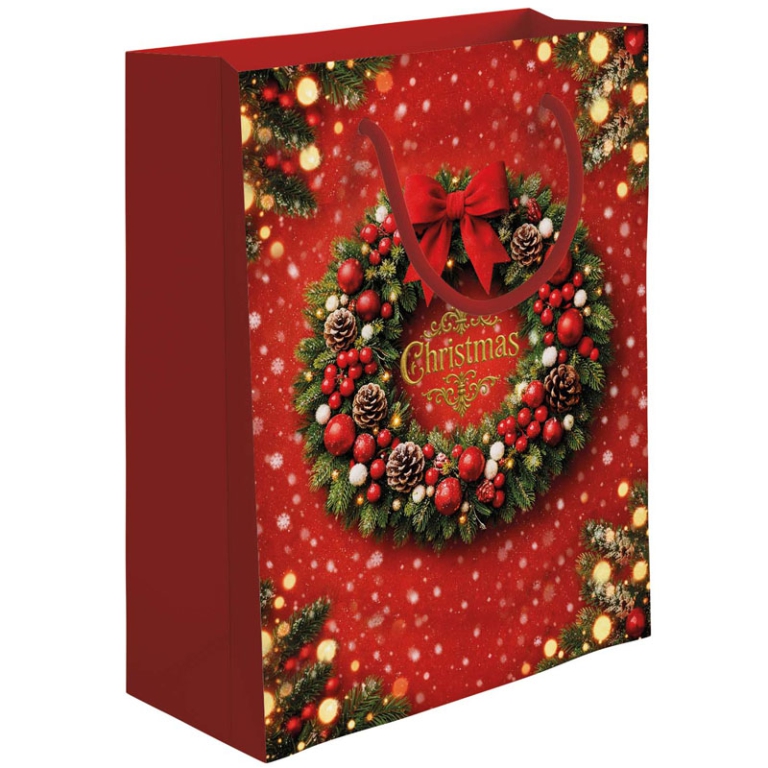SHOPPER 31,5X12H45CM NATALE CORONA FONDO ROSSO