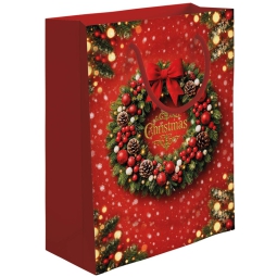 SHOPPER 18,5X10H23CM NATALE CORONA FONDO ROSSO