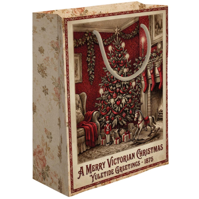 SHOPPER 26X12H32CM NATALE VINTAGE FONDO BEIGE