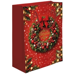 SHOPPER 26X12H32CM NATALE CORONA FONDO ROSSO