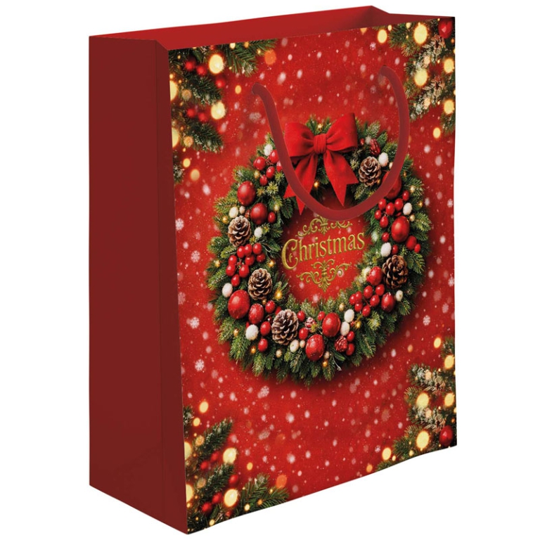 SHOPPER 26X12H32CM NATALE CORONA FONDO ROSSO