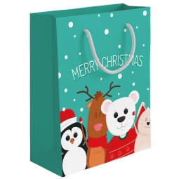 SHOPPER 26X12H32CM NATALE FUNNY FONDO AZZURRO
