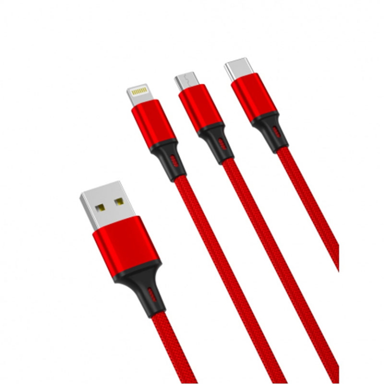 CAVO USB 3IN1 TYPE-C/MICRO USB/LIGHT ROSSO 2,4A 2