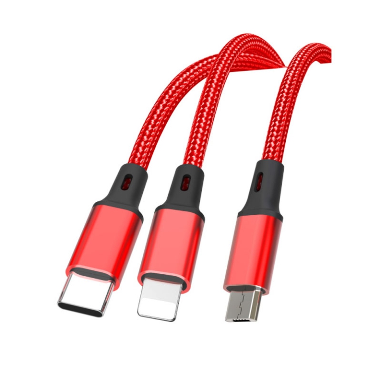CAVO USB 3IN1 TYPE-C/MICRO USB/LIGHT ROSSO 2,4A 3