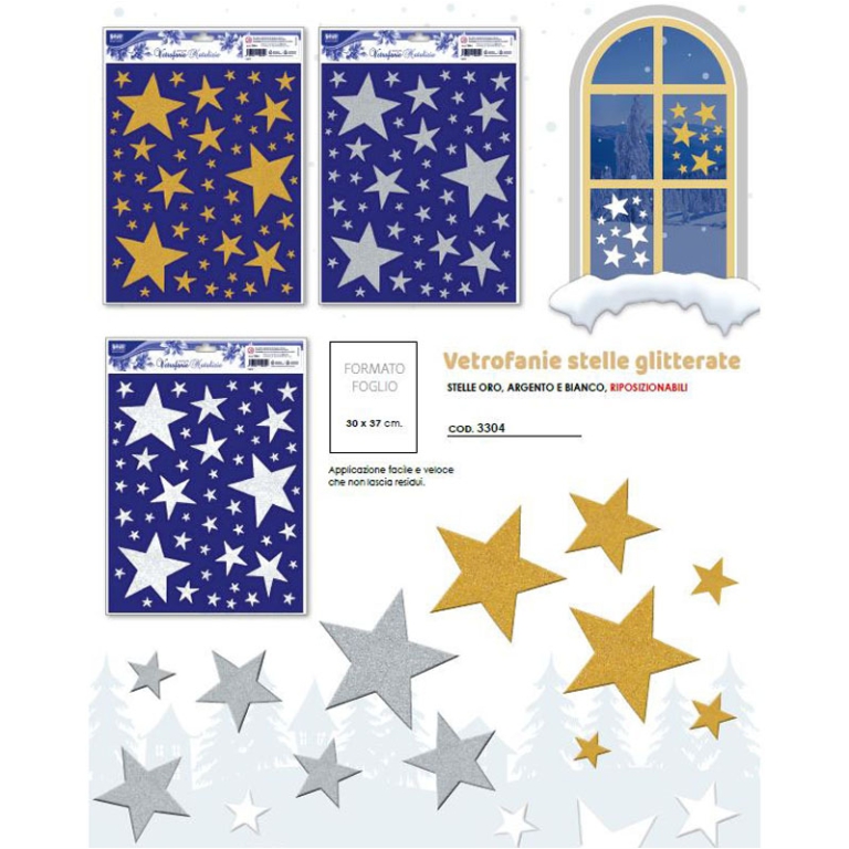 VETROFANIA GLITTER STELLE 30X37 ASSORTITE