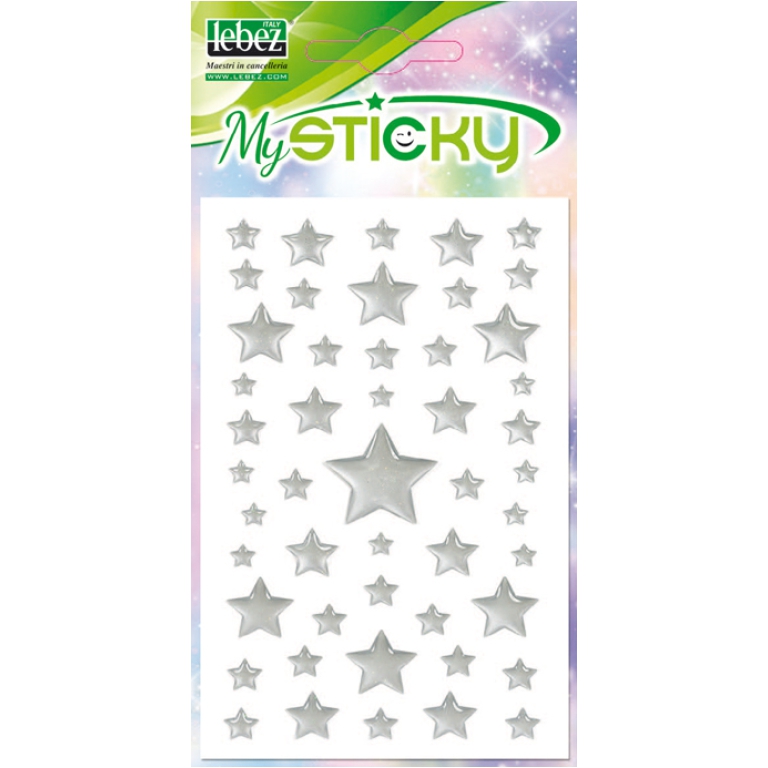 STICKERS STELLINE GOMMATE 3D ARGENTO 8X16CM
