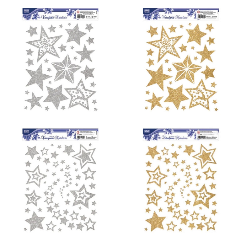 VETROFANIA GLITTER STELLE 30X37 ORO/ARG ASSORTITE