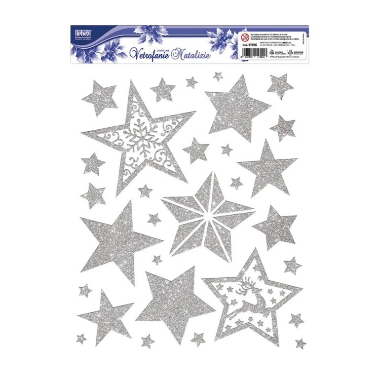 VETROFANIA GLITTER STELLE 30X37 ORO/ARG ASSORTITE 2