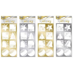 ETICHETTE NATALE 4,5X5CM ORO/ARGENTO 8PZ 2 SOGGETT