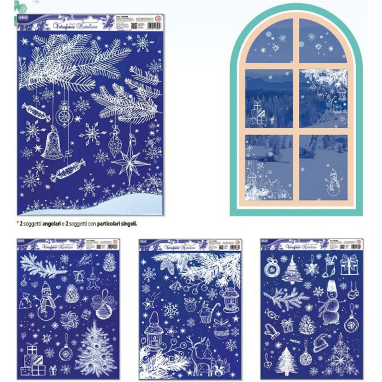 VETROFANIA BIANCA GLITTER 30X37 SOG. NATALIZI ASSORTITI