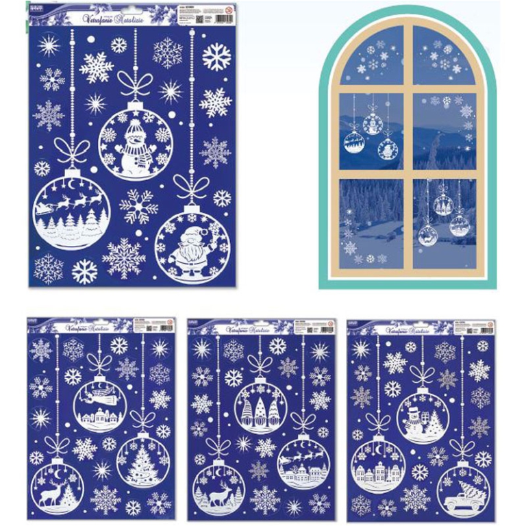 VETROFANIA BIANCA GLITTER 35X46 SOG. NATALIZI ASSORTITI