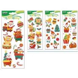 STICKERS NATALE GLITTER ROSSI 4 SOGGETTI