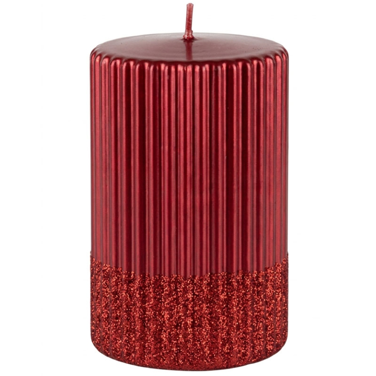 CANDELA CILINDRO H10CM   ROSSO GLITTER METALLIZZATO