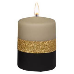 CANDELA MOCCOLO D7H10CM  NERO ORO CAMMELLO