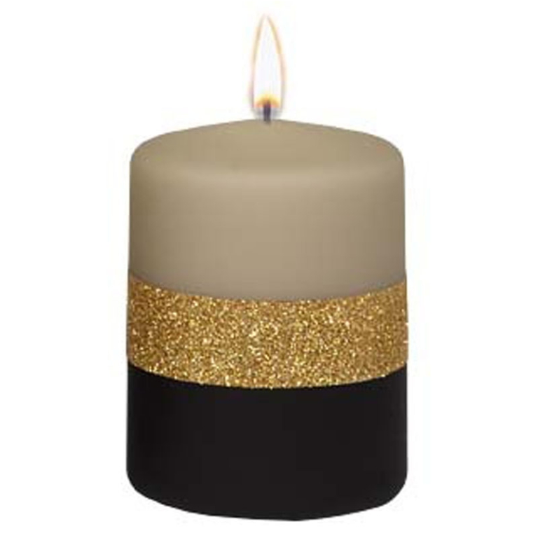 CANDELA MOCCOLO D7H10CM  NERO ORO CAMMELLO