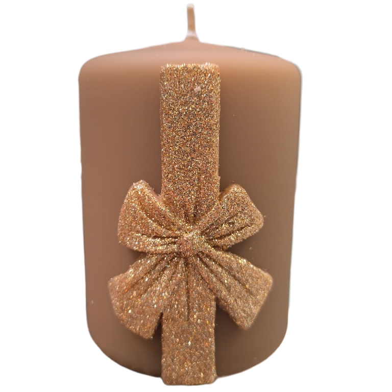 CANDELA MOCCOLO D7H10CM  CAPPUCCINO CON FIOCCO ORO