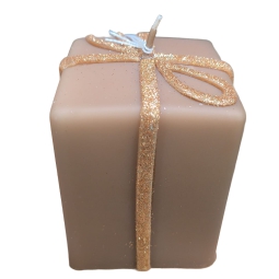 CANDELA PACCO REGALO     H10CM CAPPUCCINO/ORO