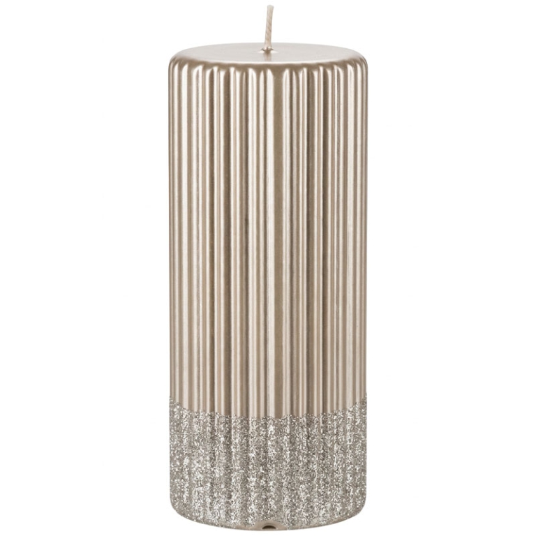 CANDELA CILINDRO H15CM   CHAMPAGNE METAL LUCIDO