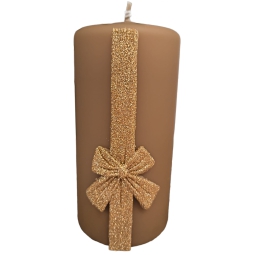 CANDELA MOCCOLO D7H15CM  CAPPUCCINO FIOCCO ORO