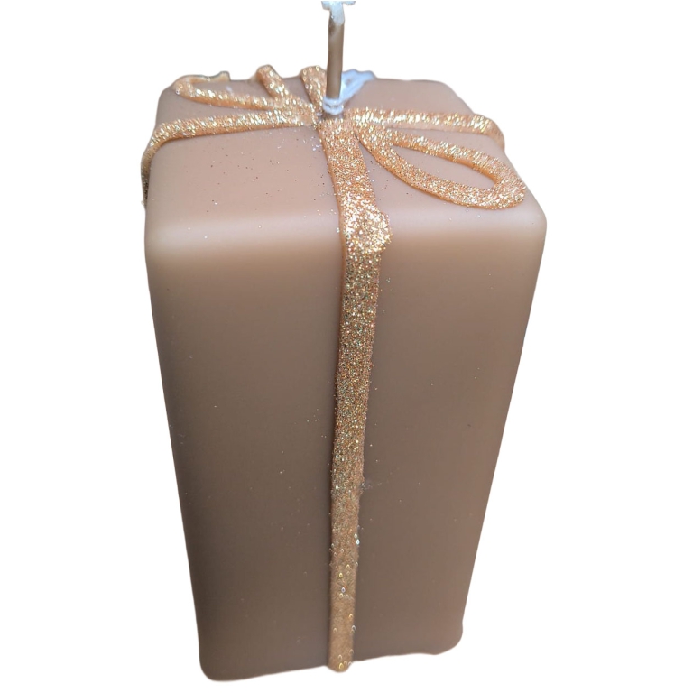 CANDELA PACCO REGALO     H15CM CAPPUCCINO/ORO
