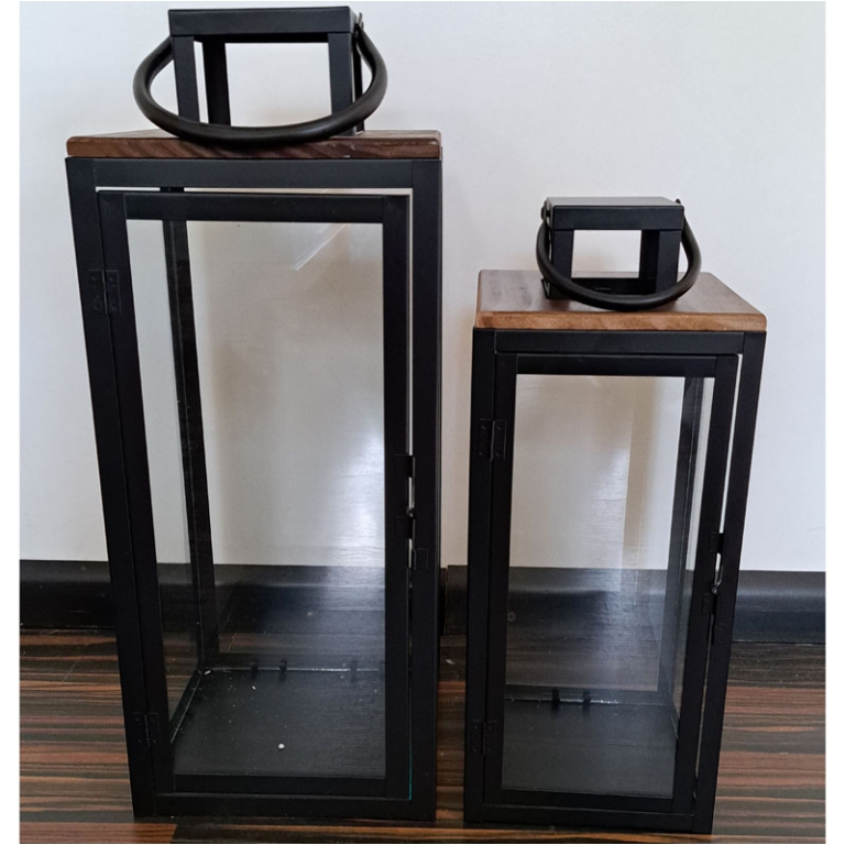 LANTERNA SET 2 PEZZI METALLO LEGNO 20X20H50CM NERA
