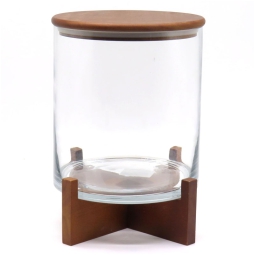 BARATTOLO VETRO BASE LEGNO D15H26,5CM CON TAPPO