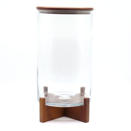 BARATTOLO VETRO BASE LEGNO D21H36CM CON TAPPO