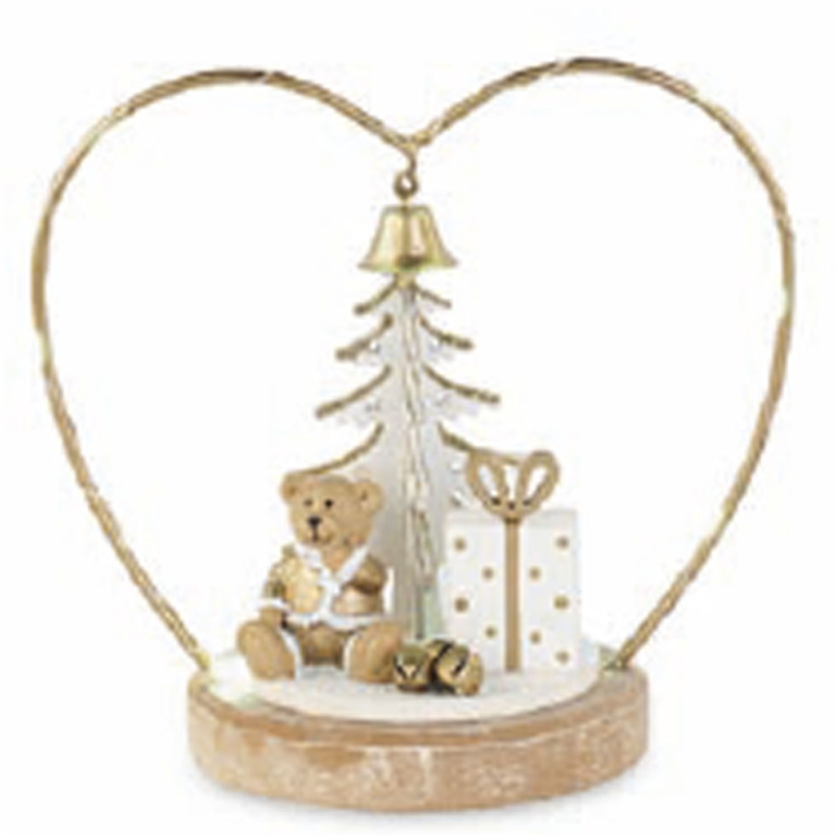 DECORO CUORE LED BASE LE GNO ORSO/ALBERO H15,5CM