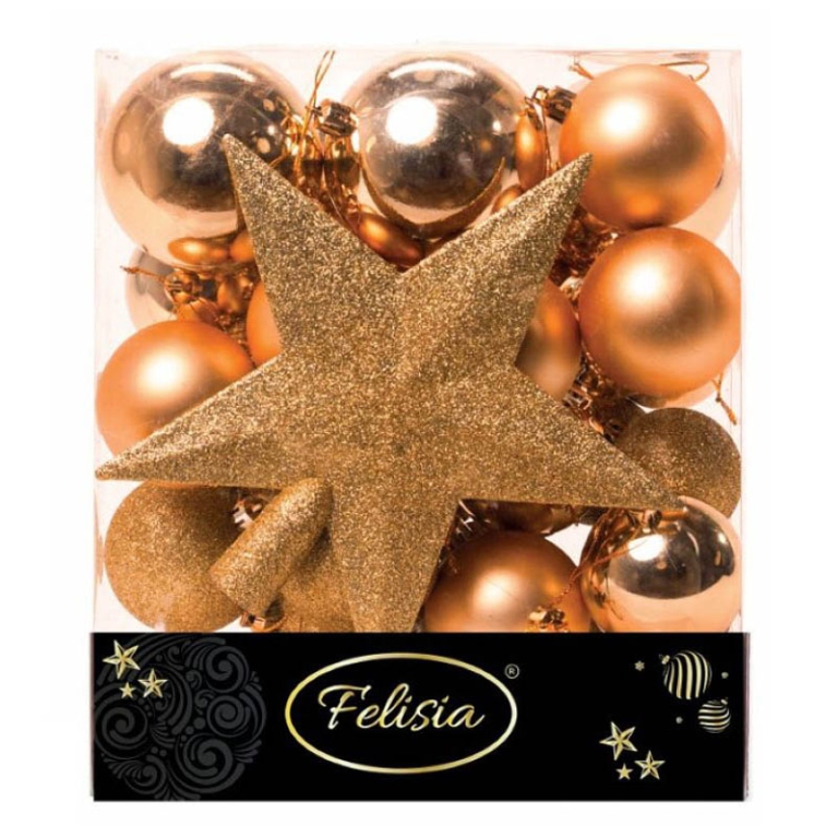SET SFERE PLASTICA CON PUNTALE 31PZ ORO