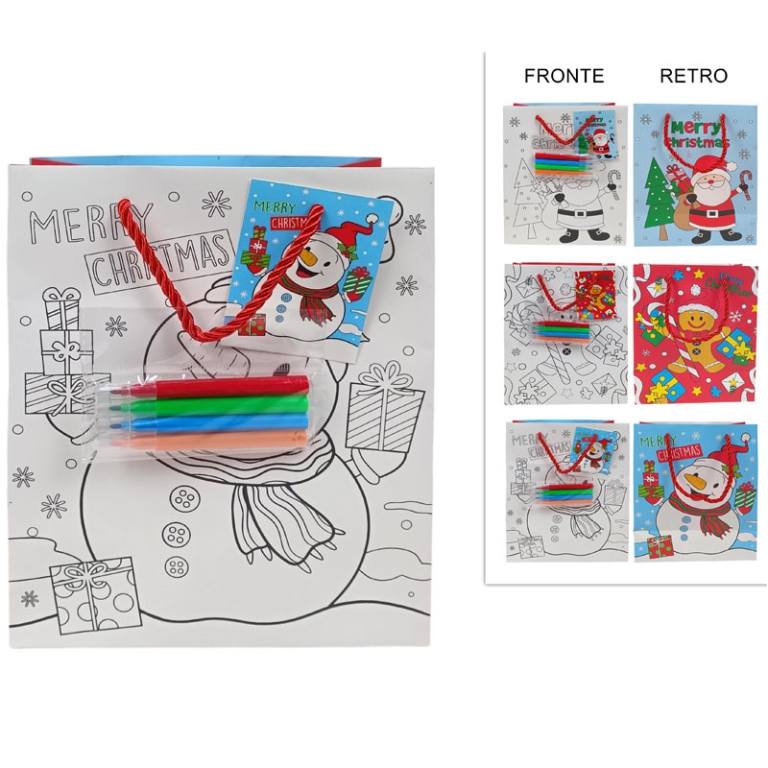 SHOPPER 18X10H23CM NATALE DA COLORARE CON PASTELLI