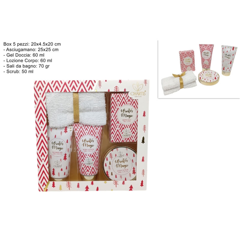 SET DA BAGNO 5PZ ROSSO/ORO CONFEZIONE REGALO NATALE