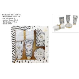 SET DA BAGNO 5PZ NERO/ORO CONFEZIONE REGALO NATALE