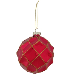 DECORO SFERA D10CM ROSSA ROMBI GLITTERATI