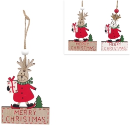 DECORO DA APPENDERE 2 PEZZI  RENNA LEGNO SOGGETTI ASSORTITI