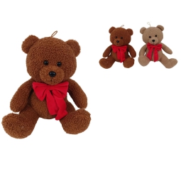 PELUCHE ORSO 30CM SEDUTO CON FIOCCO 2 COLORI ASSORT.