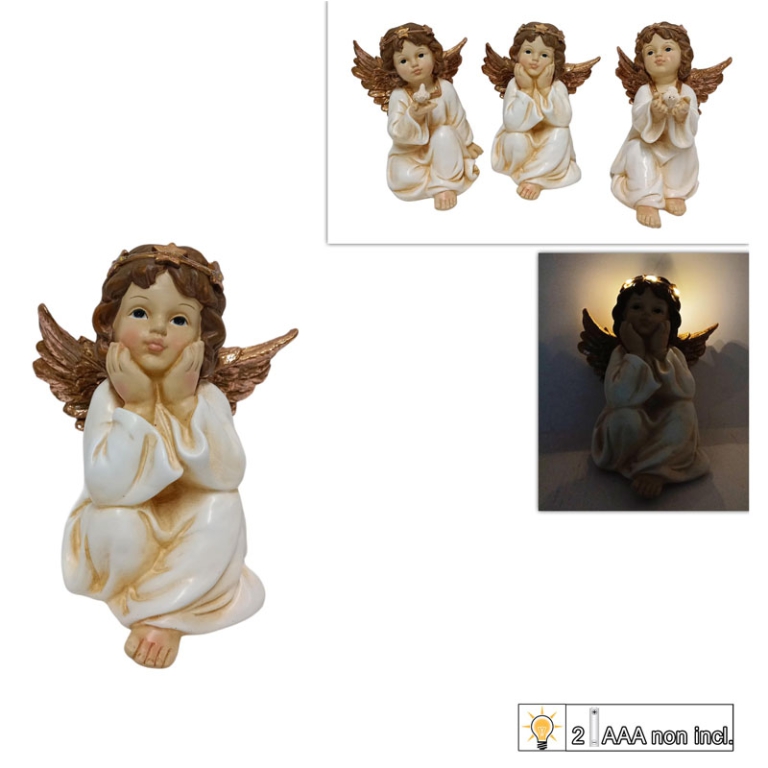 ANGELO SEDUTO 21CM CON LUCE BIANCO ORO SOGGETTI ASSORTITI