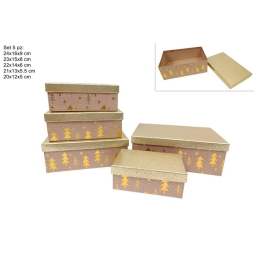 SCATOLA SET 5PZ ROSA ANTICO COPERCHIO ORO GLITTER
