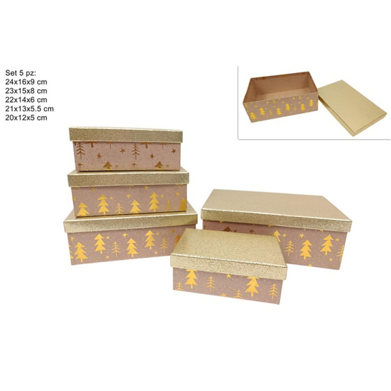SCATOLA SET 5PZ ROSA ANTICO COPERCHIO ORO GLITTER